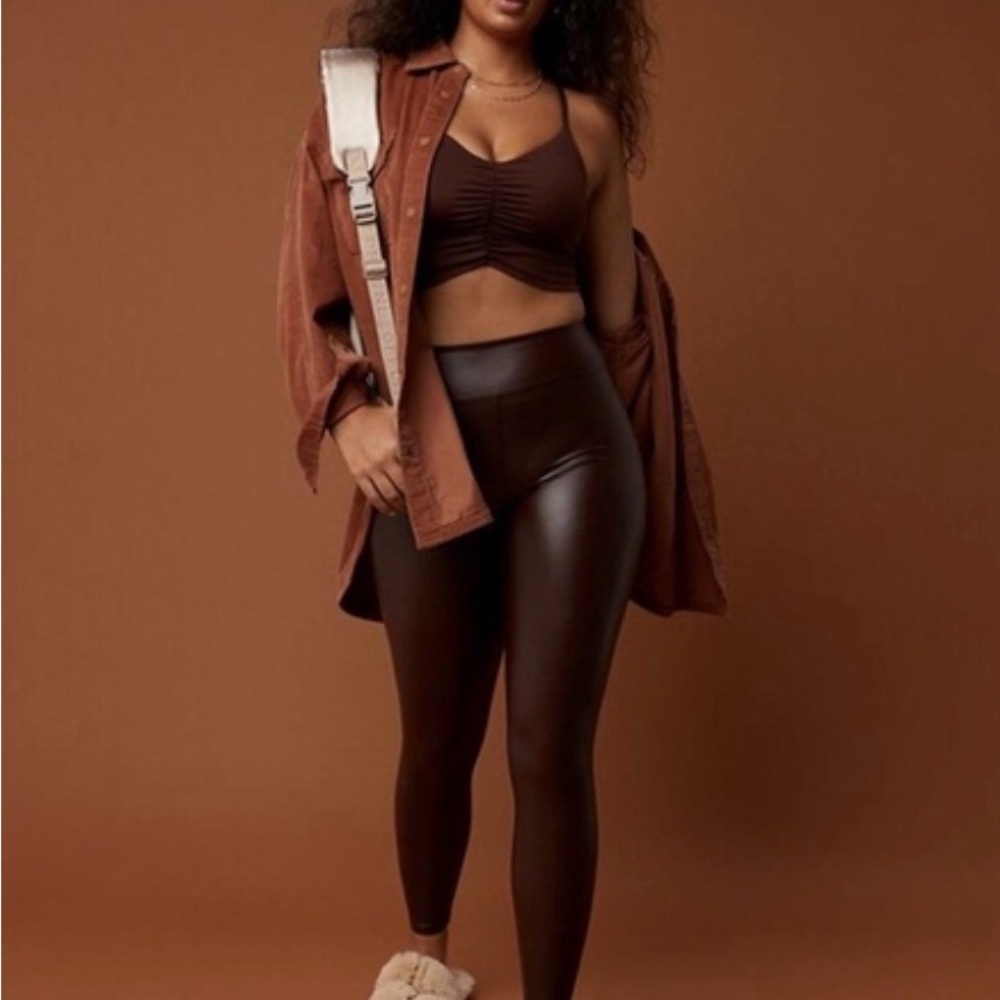 OFFLINE by Aerie Legging Women Brown Faux Leather High Waisted Sz Medium NWOT